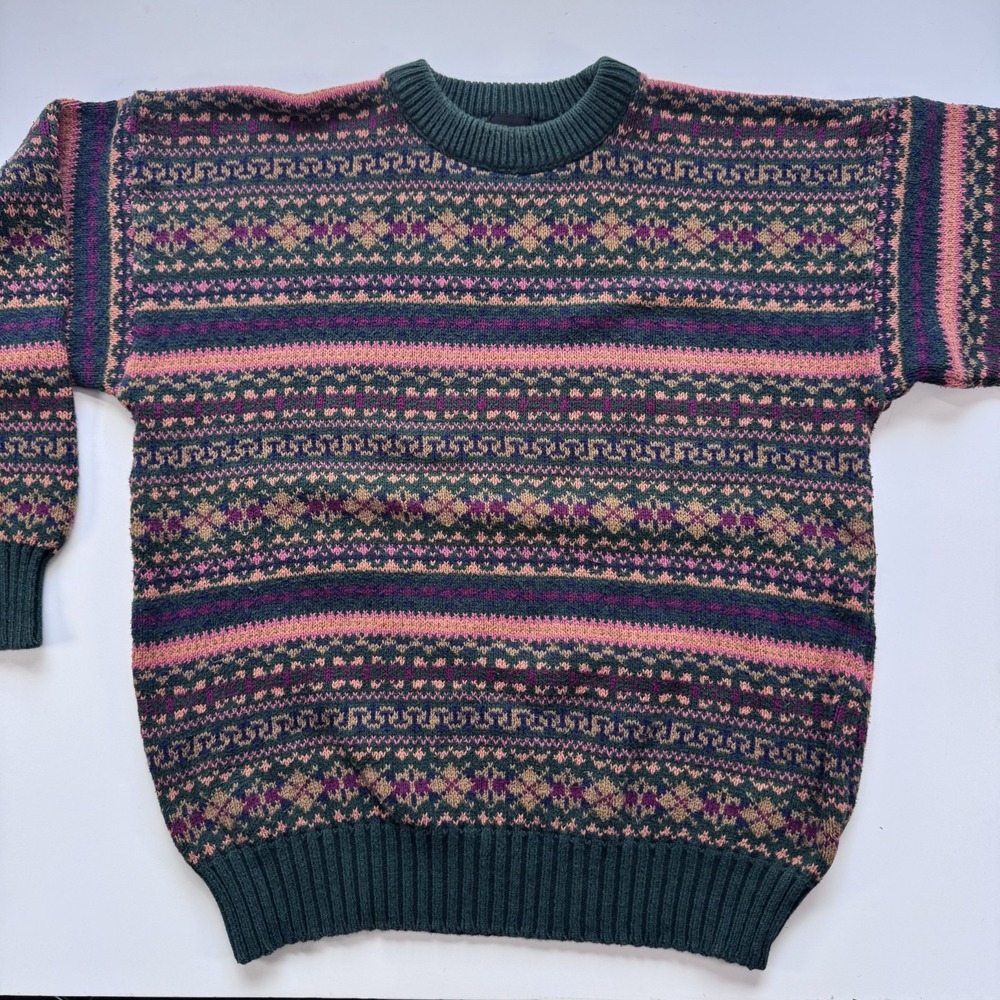 Vintage STRUCTURE Cotton Sweater Fair Isle Mens Medium Made in the USA